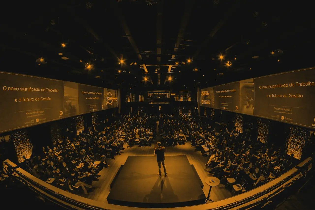 Corporate conference stage with AV and lighting
